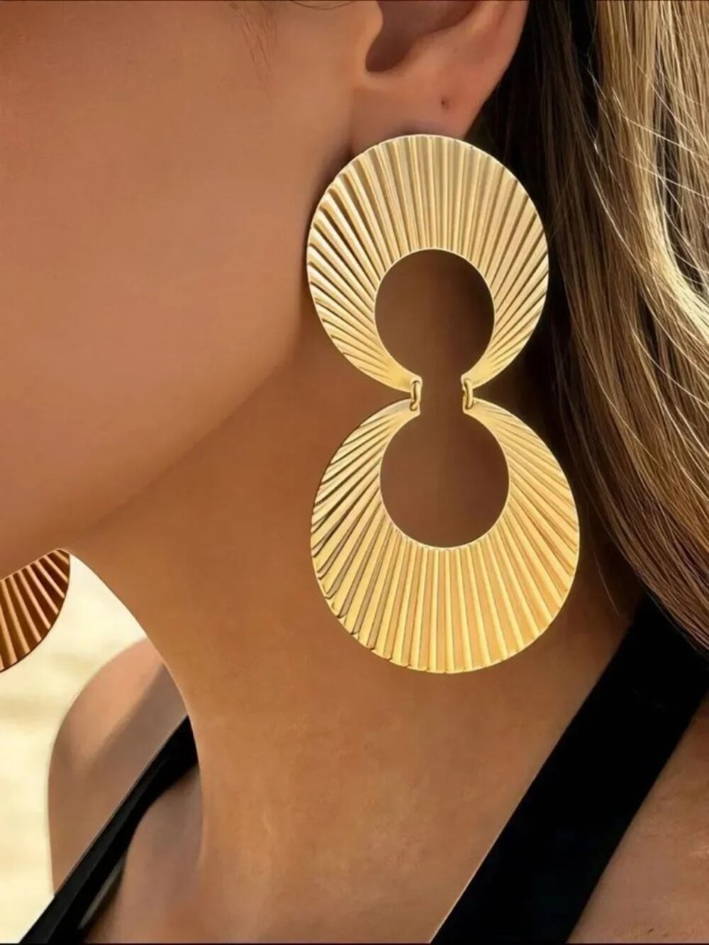 Gold Double Circle Statement Earrings R771